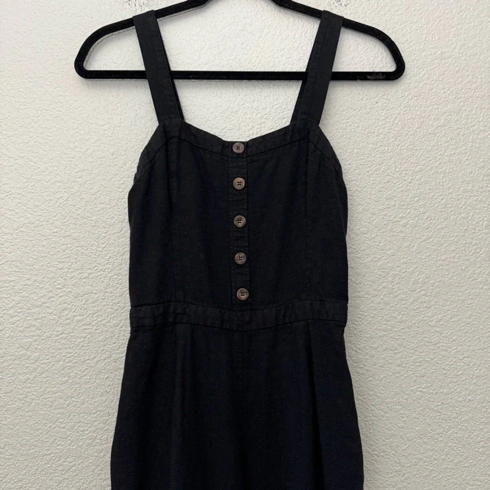 Zara Linen Blend Cropped Wide Leg Sleeveless Jumpsuit Black Size Small